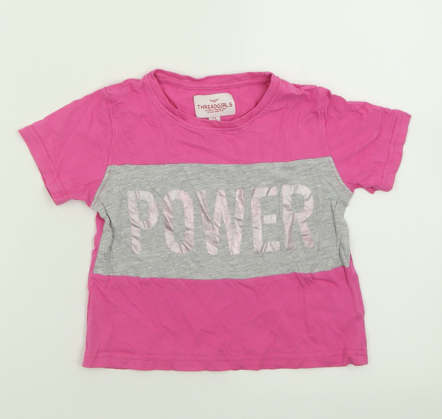 Threadgirls Girls Pink  Cotton Cropped T-Shirt Size 7-8 Years Crew Neck Pullover - Power