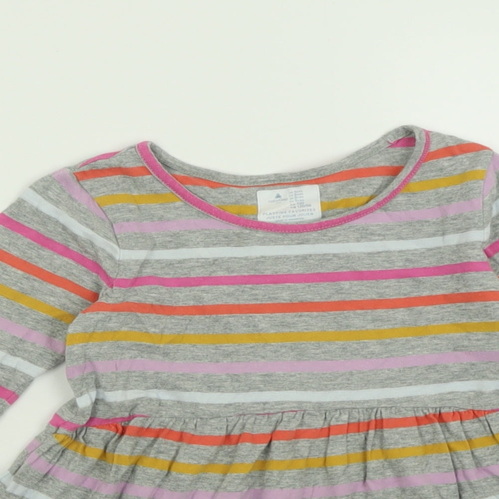 Gap Girls Grey Striped Cotton A-Line  Size 5 Years  Crew Neck Pullover