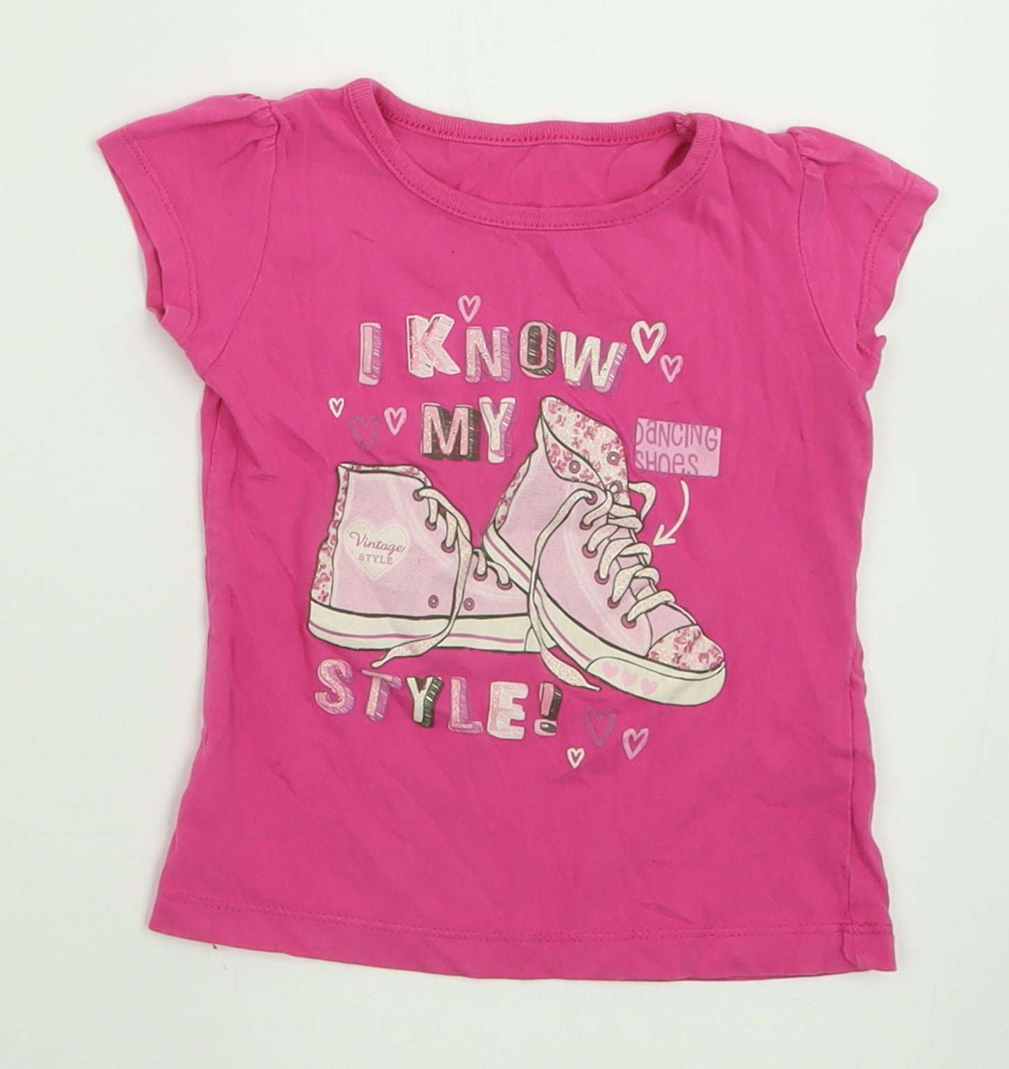Dunnes Stores Girls Pink  Cotton Basic T-Shirt Size 3 Years Crew Neck Pullover