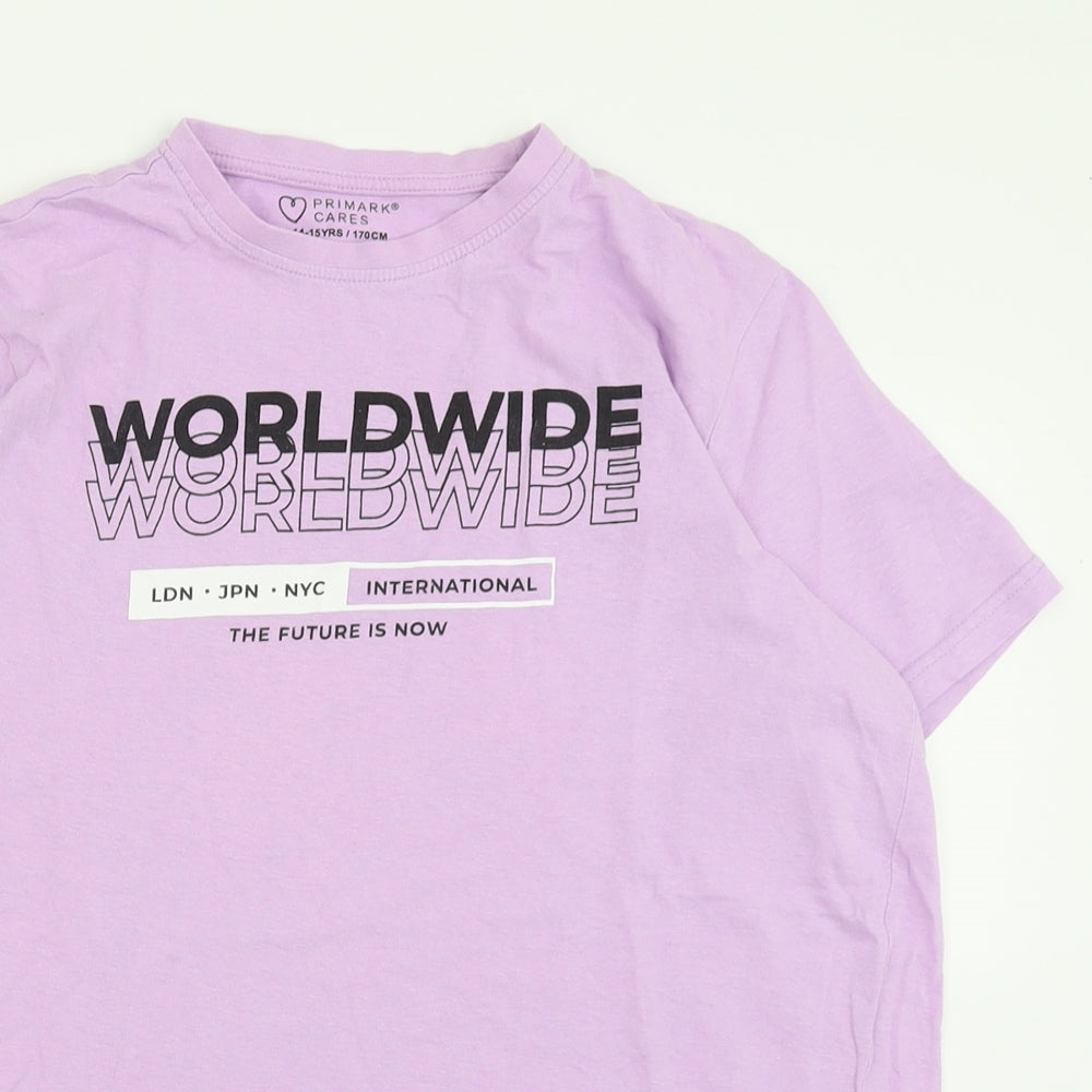 Primark Girls Purple  Cotton Basic T-Shirt Size 14-15 Years Crew Neck Pullover - Worldwide
