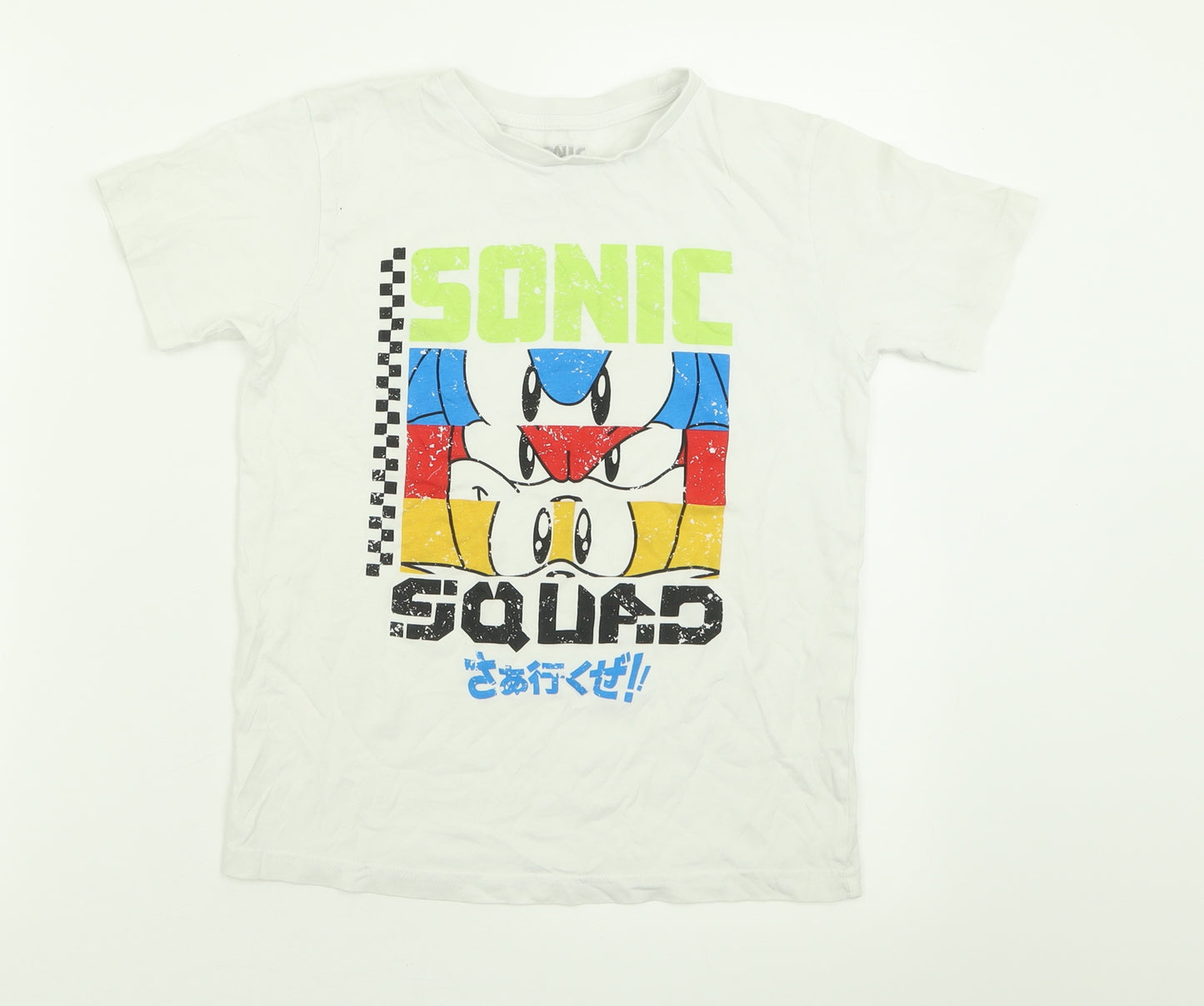 Preworn Boys White  Cotton Basic T-Shirt Size 10-11 Years Crew Neck Pullover - Sonic The Hedgehog