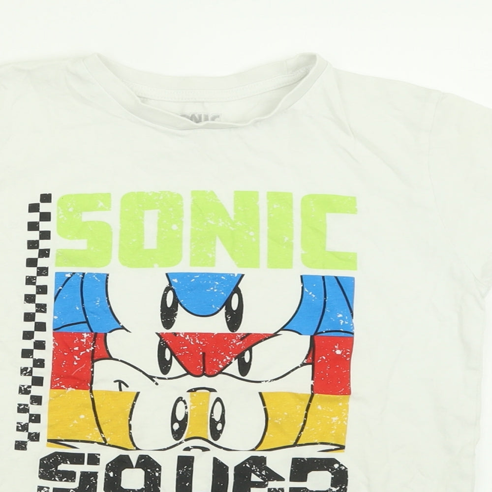 Preworn Boys White  Cotton Basic T-Shirt Size 10-11 Years Crew Neck Pullover - Sonic The Hedgehog