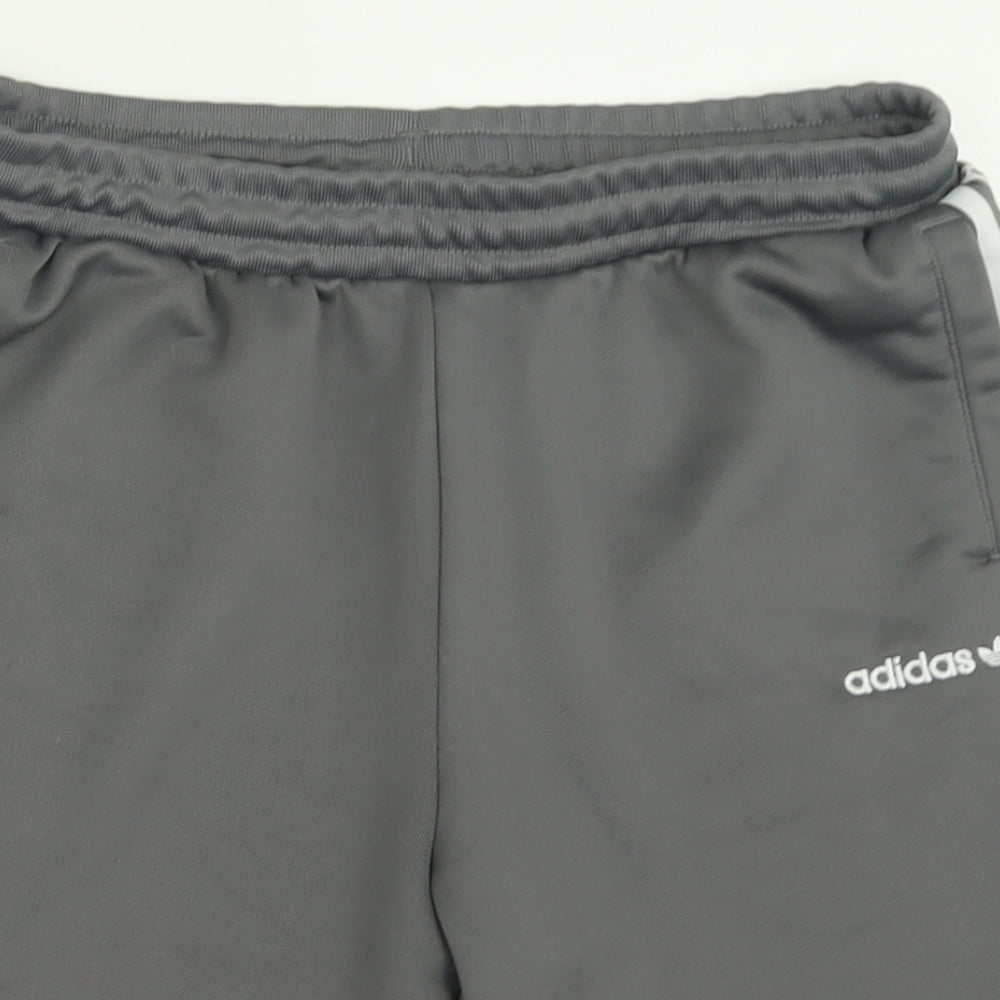 adidas Boys Grey Striped Polyester Sweat Shorts Size 13-14 Years  Regular Tie