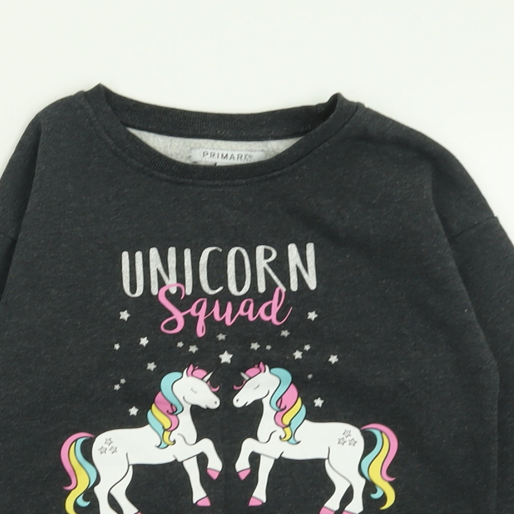 Primark Girls Grey  Cotton Pullover Sweatshirt Size 7-8 Years  Pullover - Unicorn