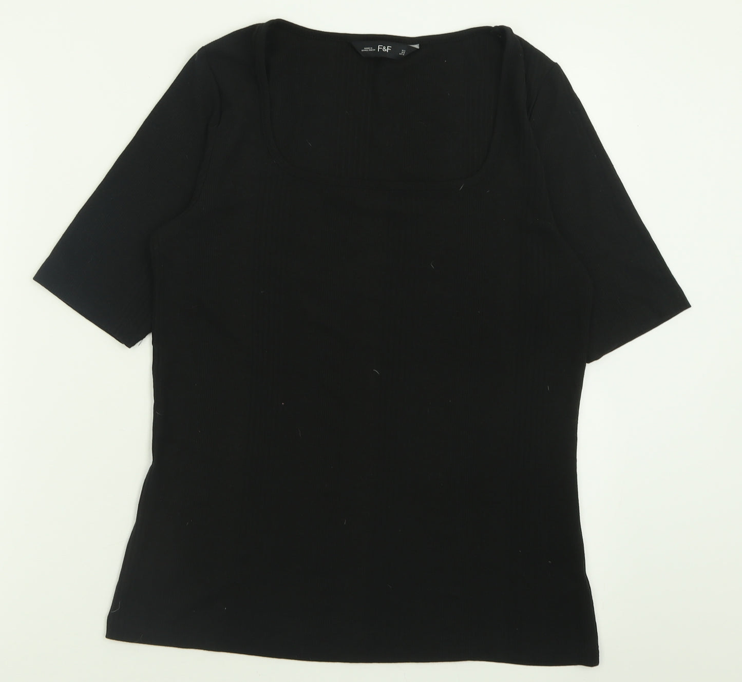 F&F Womens Black  Polyester Basic T-Shirt Size 12 Square Neck