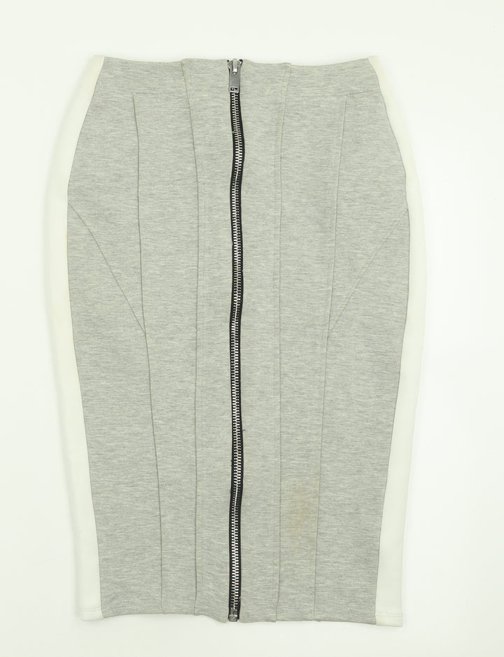 River Island Womens Grey Polyester A-Line Skirt Size 8 Zip