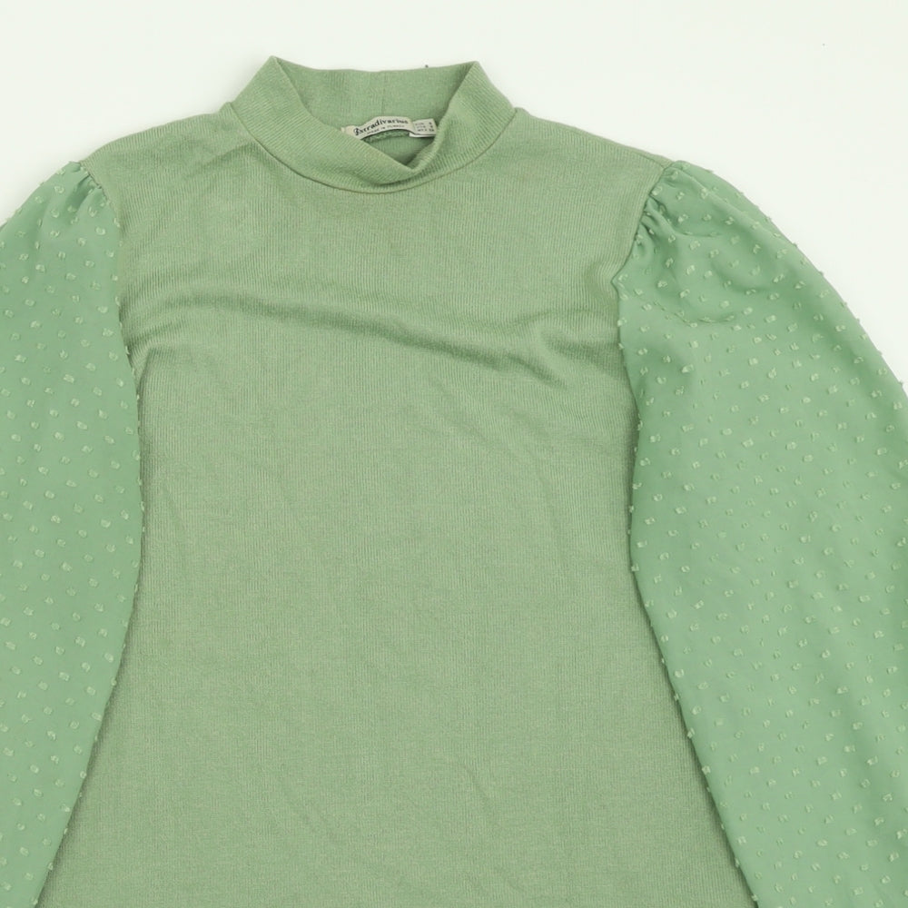 Stradivarius Womens Green Crew Neck  Viscose Pullover Jumper Size S