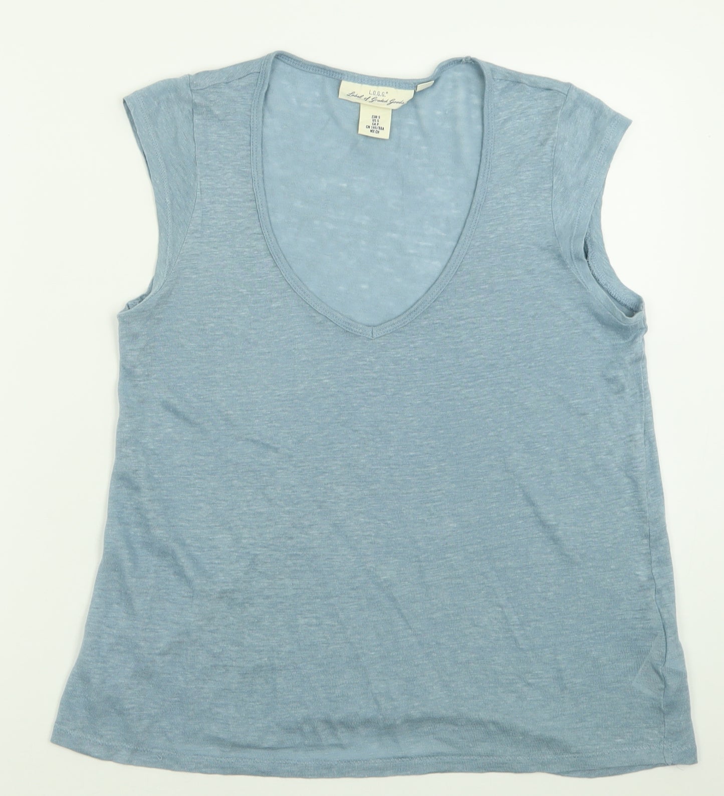 H&M Womens Blue  Linen Basic T-Shirt Size S V-Neck