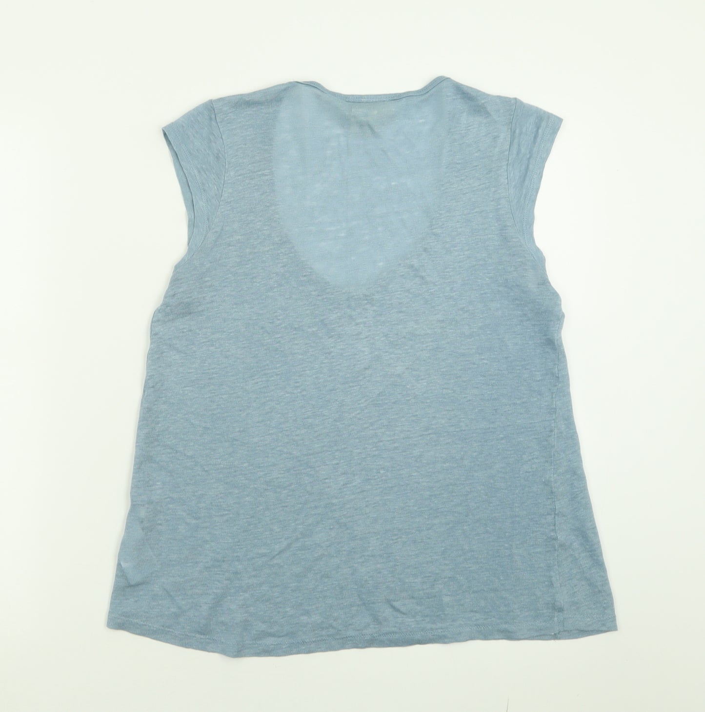 H&M Womens Blue  Linen Basic T-Shirt Size S V-Neck