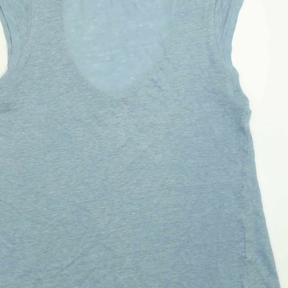 H&M Womens Blue  Linen Basic T-Shirt Size S V-Neck