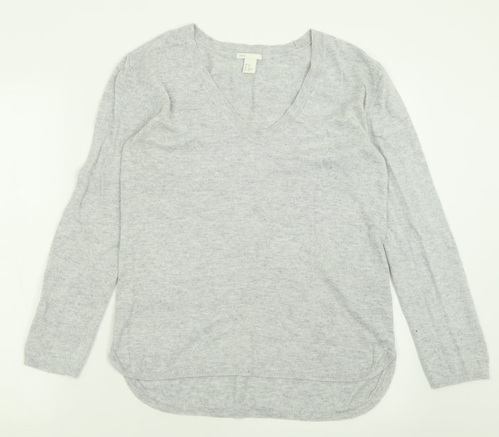 H&M Womens Grey V-Neck  Polyamide Pullover Jumper Size XS