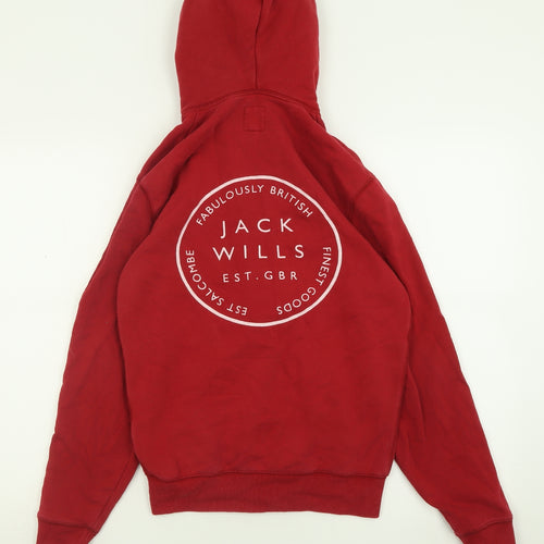 Jack Wills Mens Red  Cotton Full Zip Hoodie Size XS