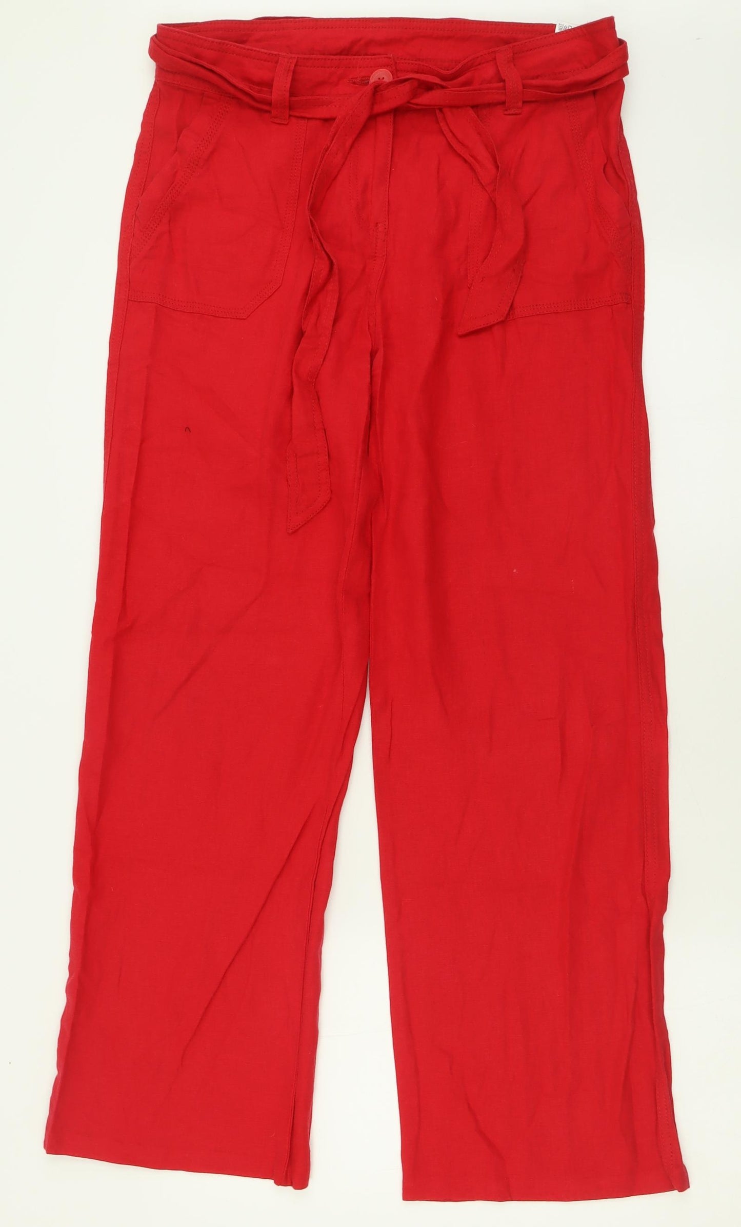 Marks and Spencer Womens Red  Linen Trousers  Size 12 L30 in Regular Button