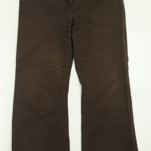 Wallis Womens Brown  Cotton Trousers  Size 12 L28 in Regular Button