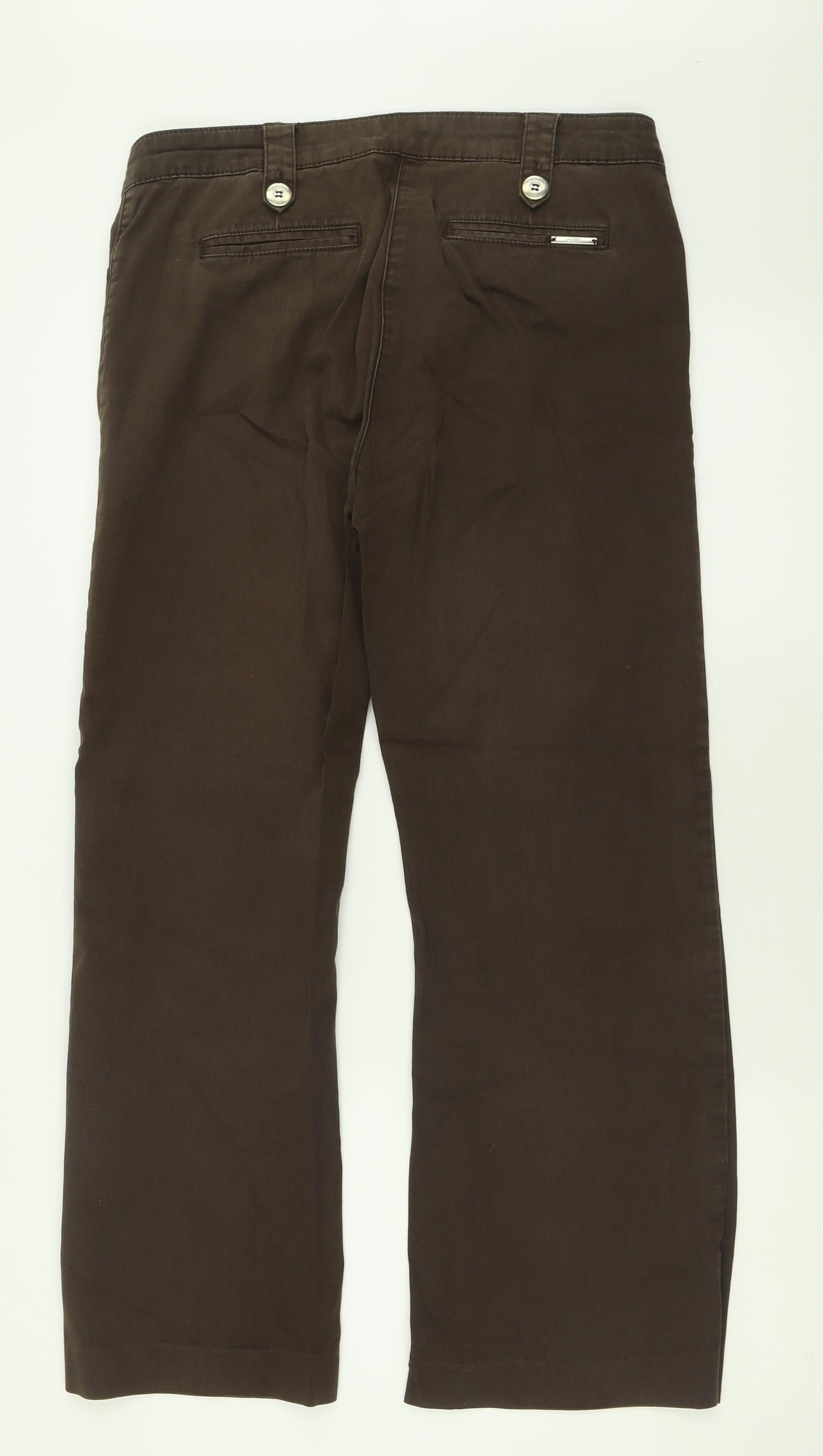Wallis Womens Brown  Cotton Trousers  Size 12 L28 in Regular Button