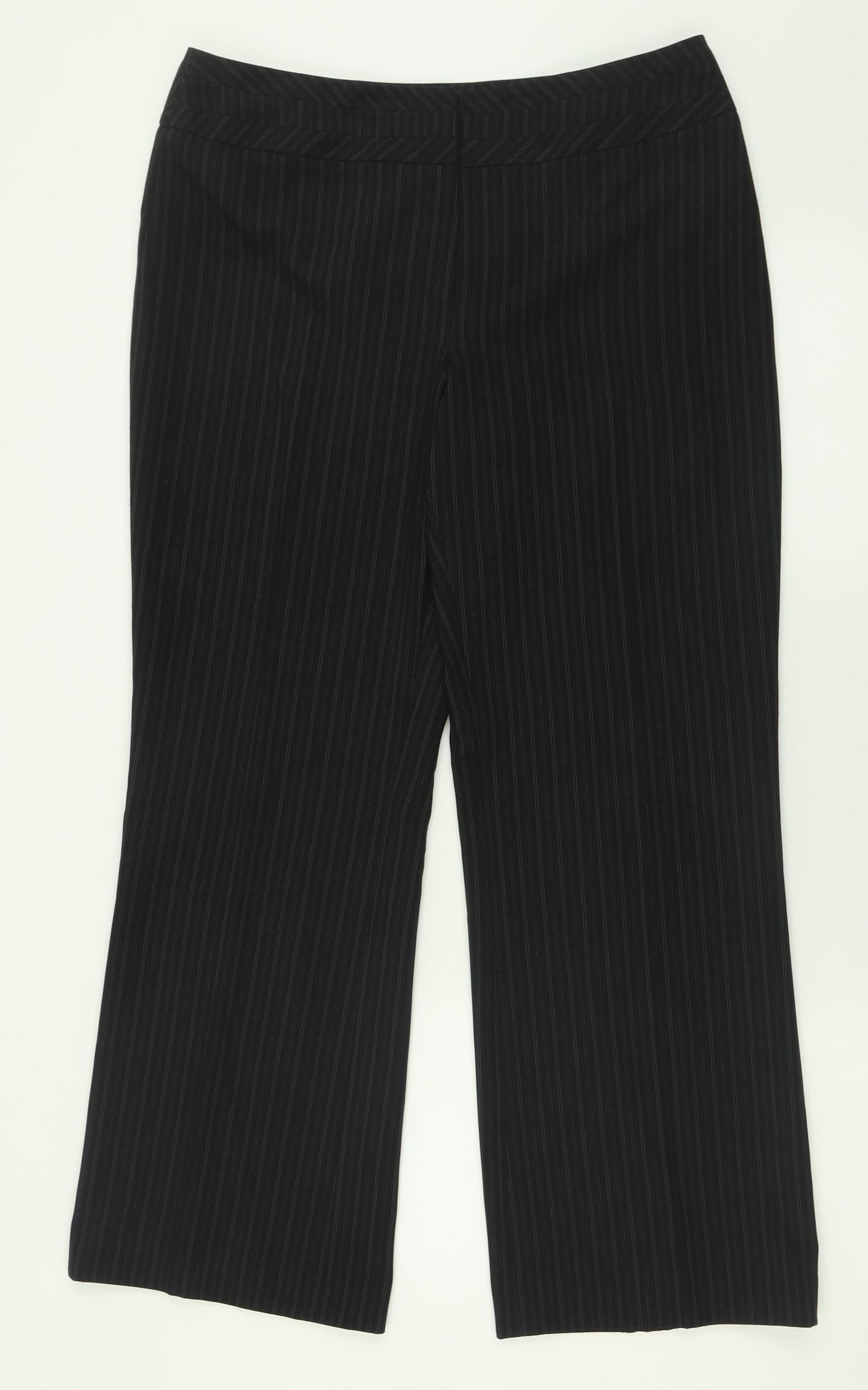 Debenhams Womens Black Striped Polyester Trousers  Size 12 L29 in Regular Hook & Eye
