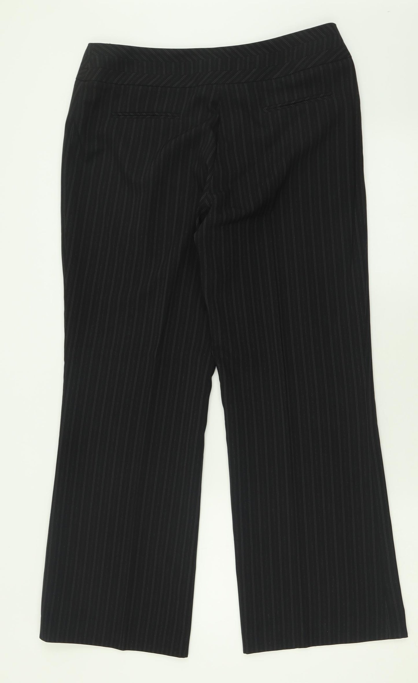 Debenhams Womens Black Striped Polyester Trousers  Size 12 L29 in Regular Hook & Eye