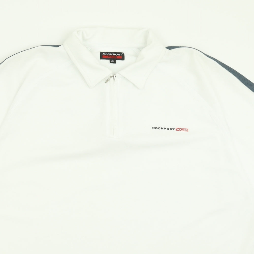 Rockport Mens White  Polyester  Polo Size XL Collared Zip