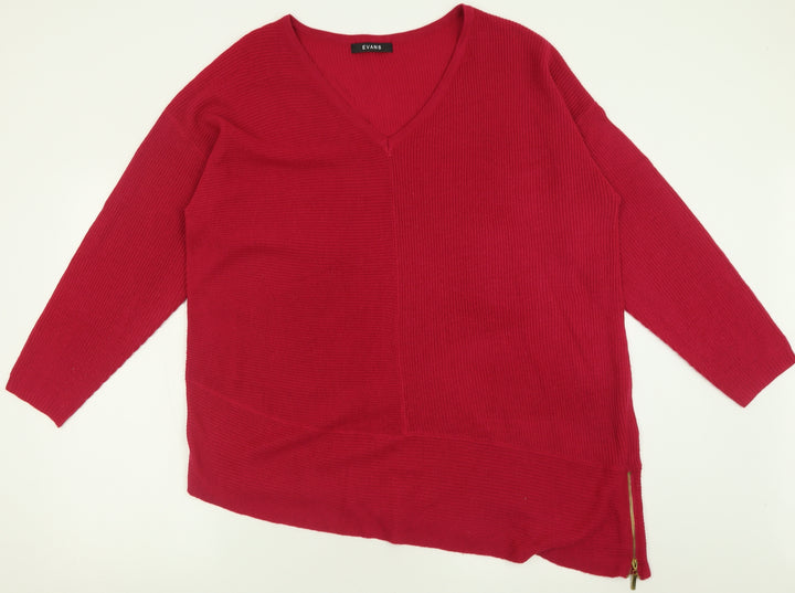 Evans Womens Pink V-Neck Acrylic Pullover Jumper Size 22