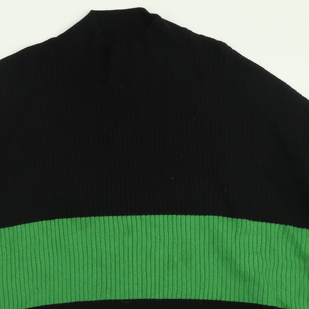 John Lewis Mens Black High Neck Striped Viscose Pullover Jumper Size L