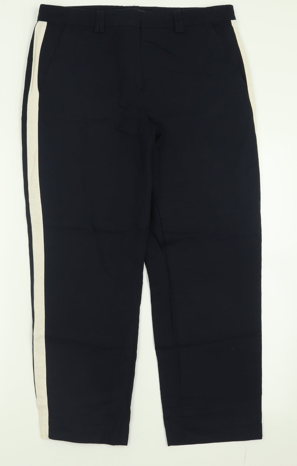 Marks and Spencer Womens Blue  Linen Trousers  Size 12 L27 in Regular Hook & Eye