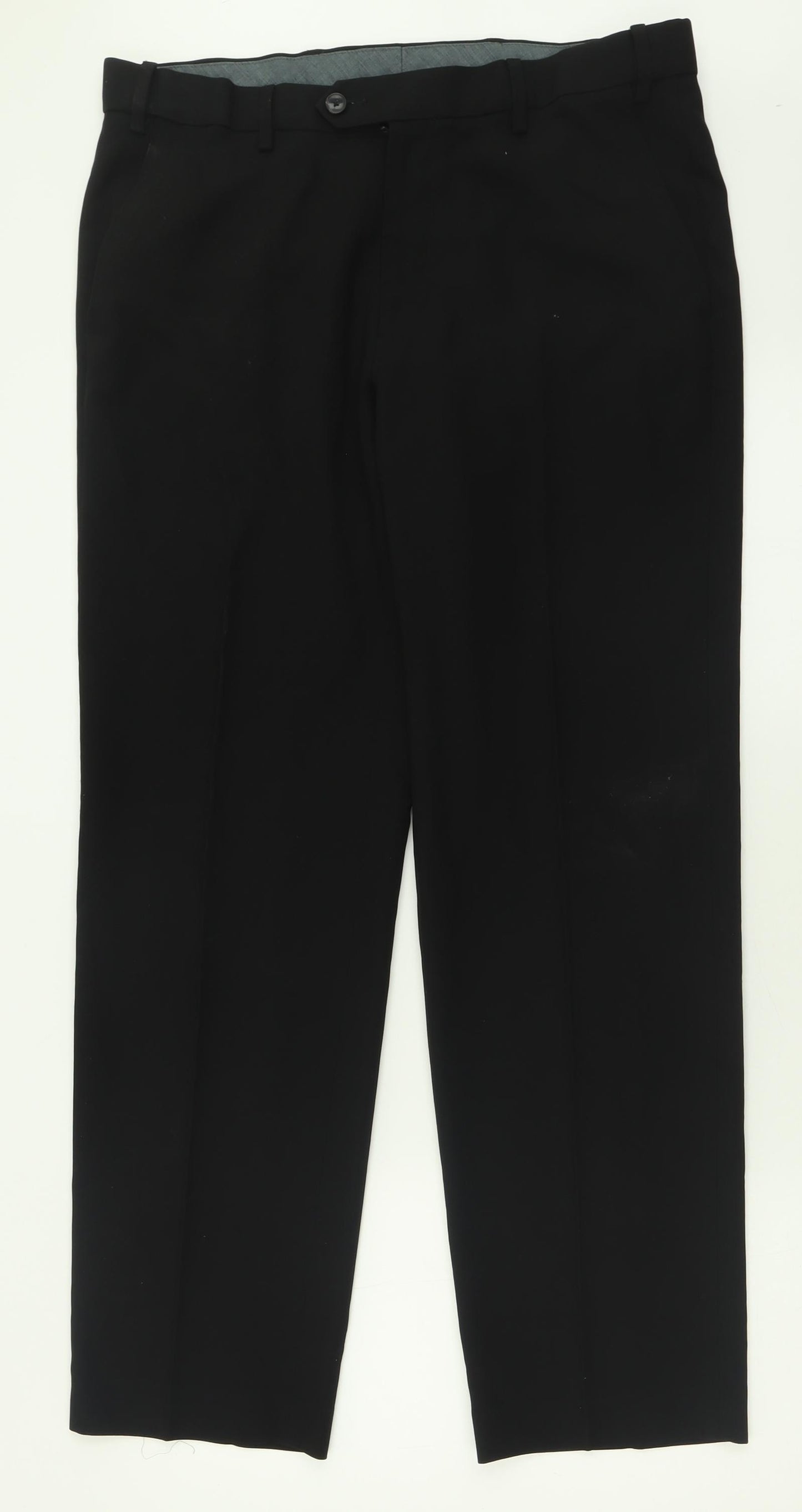 Marks and Spencer Mens Black  Polyester Trousers  Size 34 L31 in Regular Button