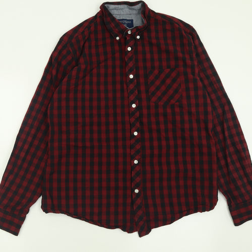 Springfield Mens Red Plaid Cotton  Button-Up Size XL Collared Button