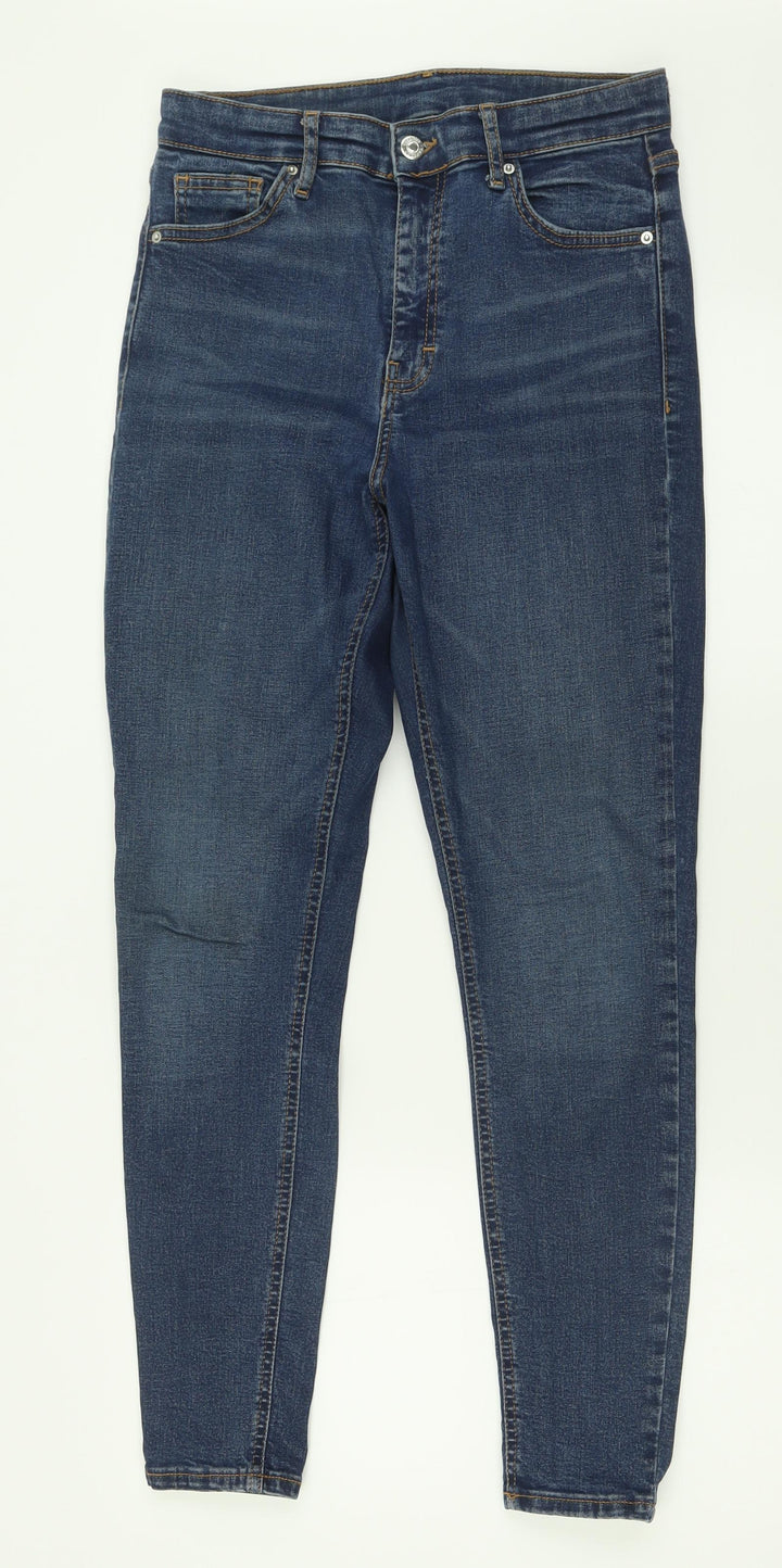 Topshop Womens Blue Cotton Skinny Jeans Size 28 L32 in Regular Button