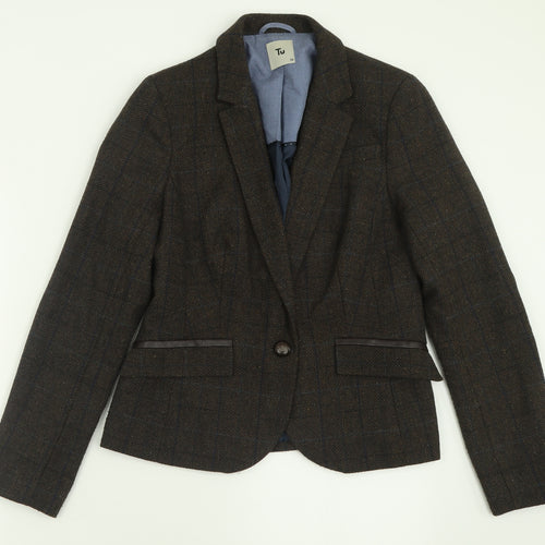 TU Womens Brown Check  Jacket Blazer Size 10  Button