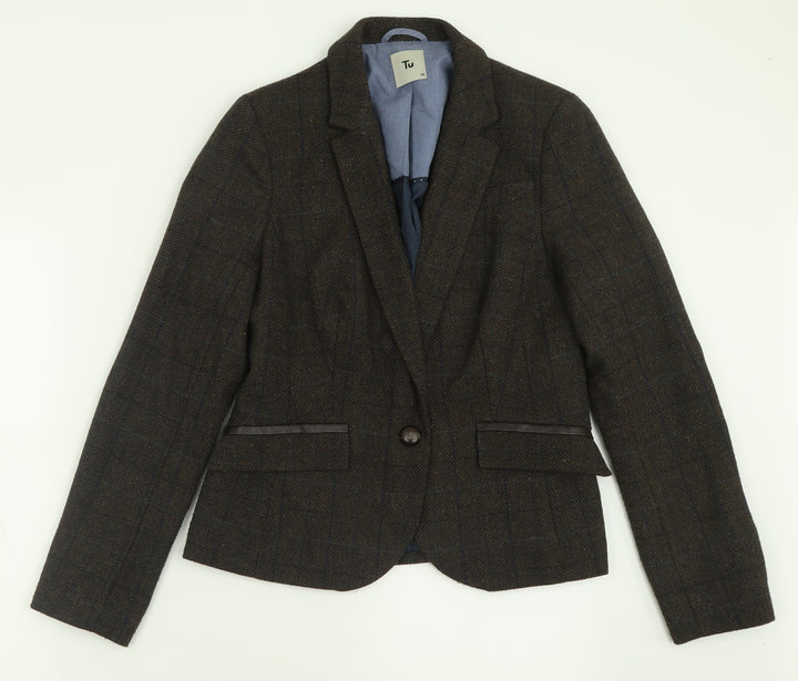 TU Womens Brown Check Jacket Blazer Size 10 Button