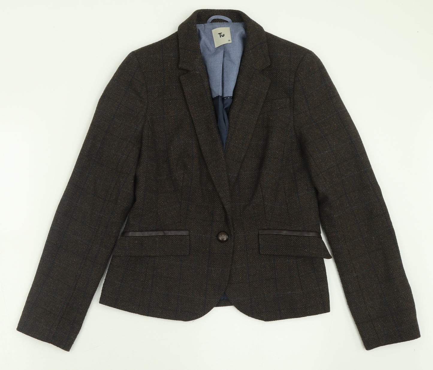 TU Womens Brown Check  Jacket Blazer Size 10  Button