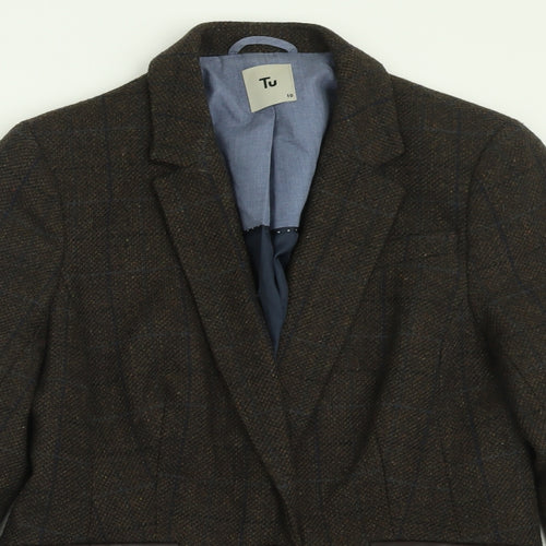 TU Womens Brown Check  Jacket Blazer Size 10  Button