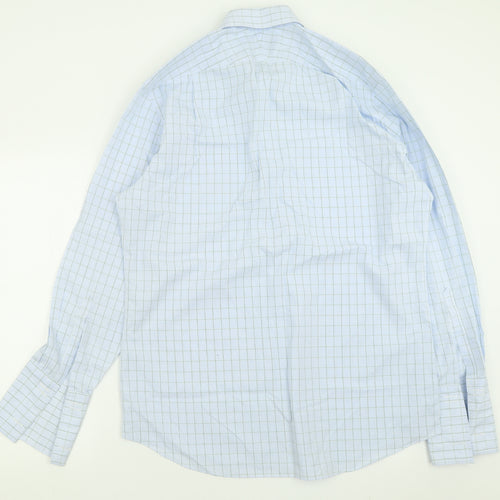 Charles Tyrwhitt Mens Blue Plaid Polyester  Button-Up Size 17 Collared Button