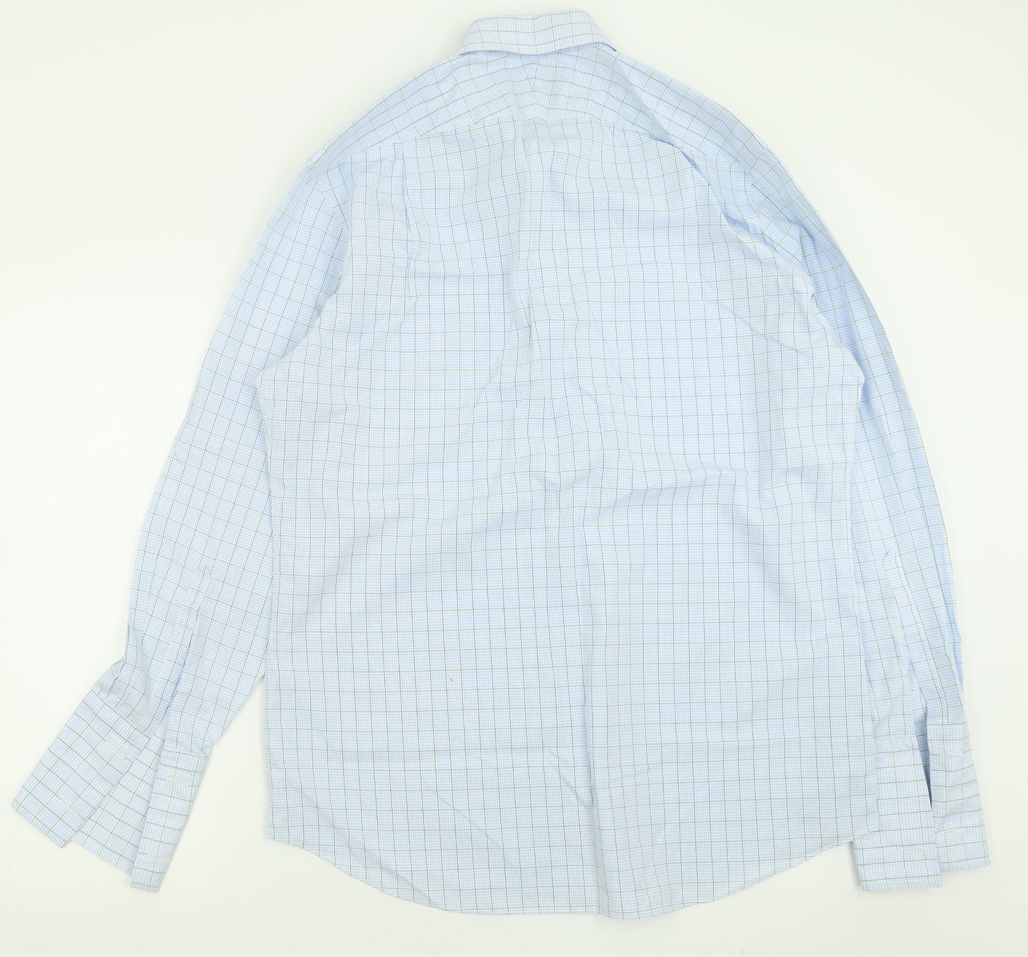 Charles Tyrwhitt Mens Blue Plaid Polyester  Button-Up Size 17 Collared Button