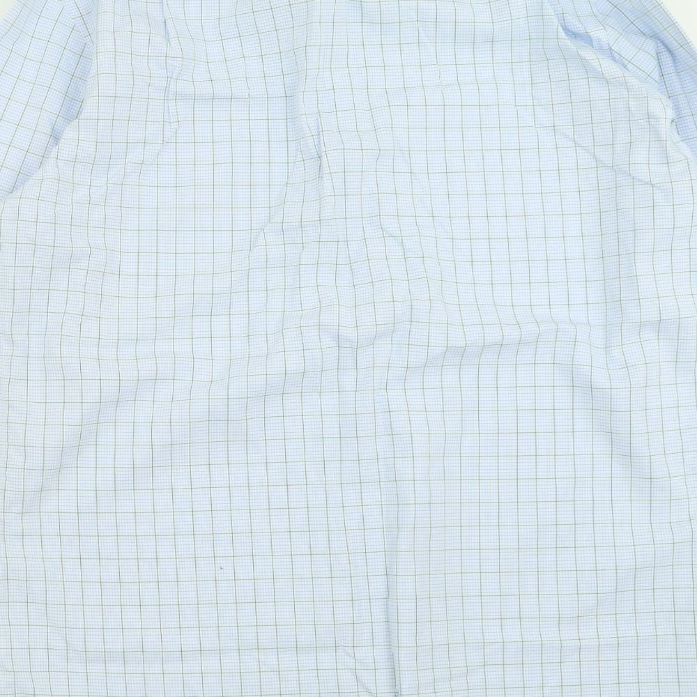 Charles Tyrwhitt Mens Blue Plaid Polyester  Button-Up Size 17 Collared Button