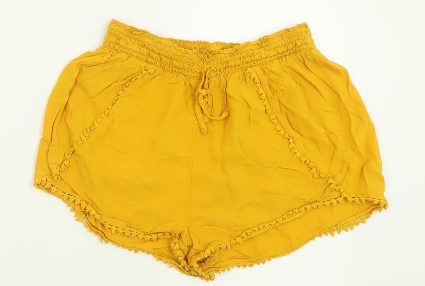Primark Womens Yellow  Viscose Boyfriend Shorts Size 14  Regular Pull On