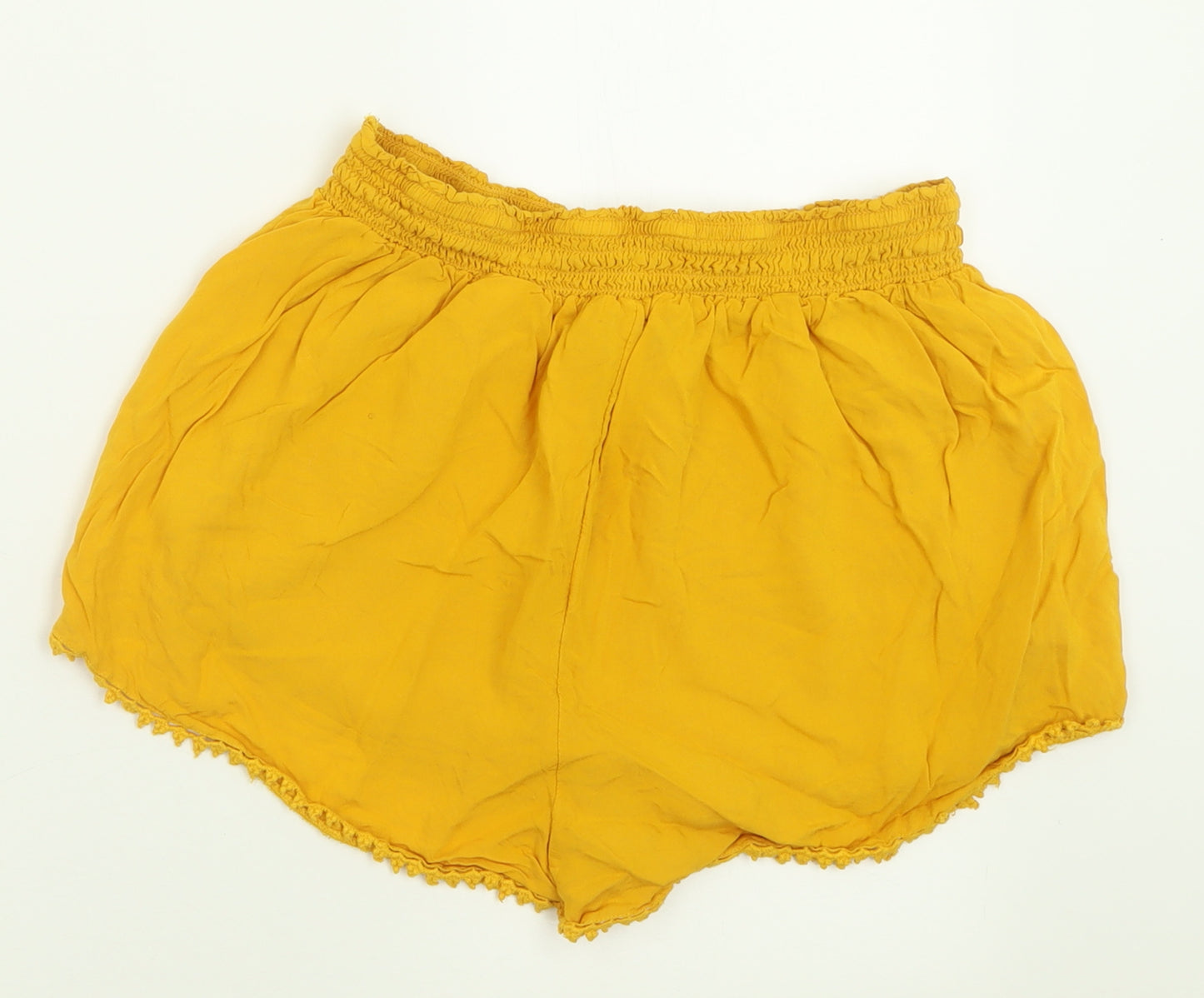 Primark Womens Yellow  Viscose Boyfriend Shorts Size 14  Regular Pull On