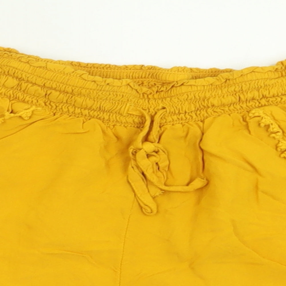 Primark Womens Yellow  Viscose Boyfriend Shorts Size 14  Regular Pull On