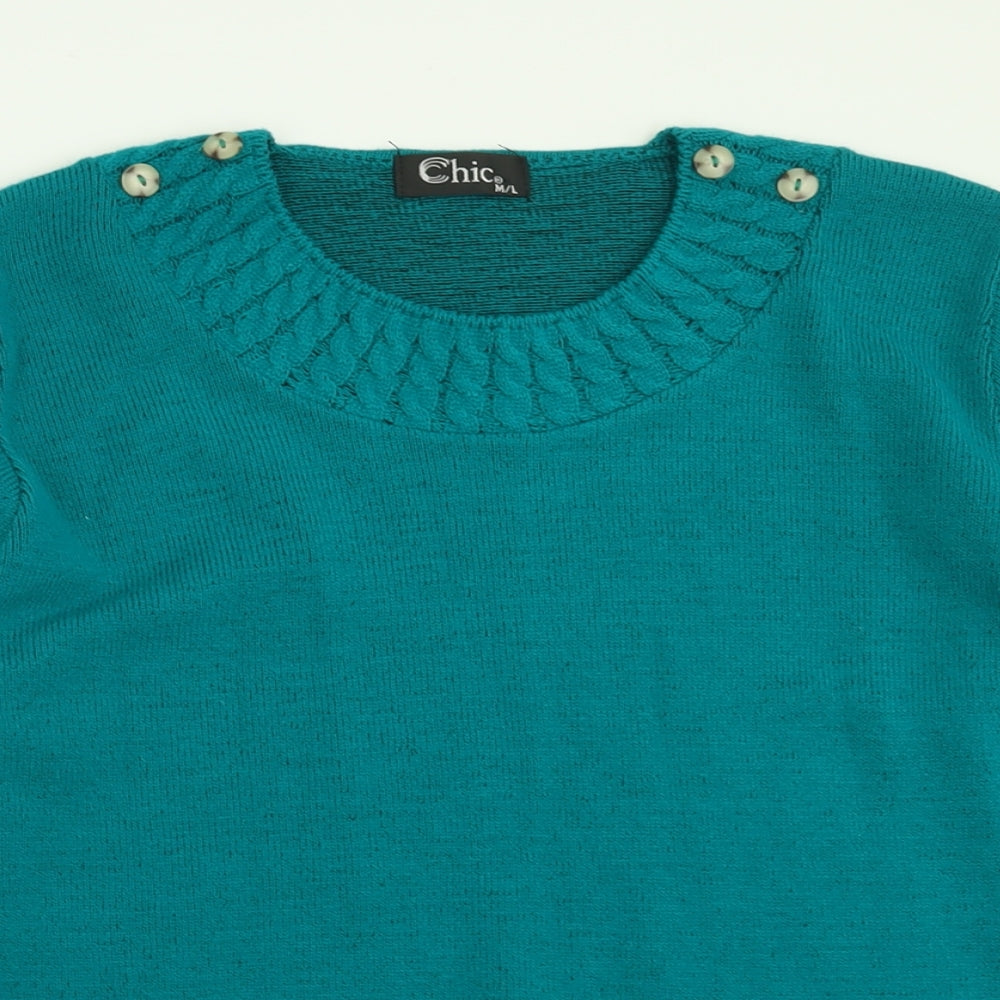 CHIC Womens Green Crew Neck  Acrylic Pullover Jumper Size M