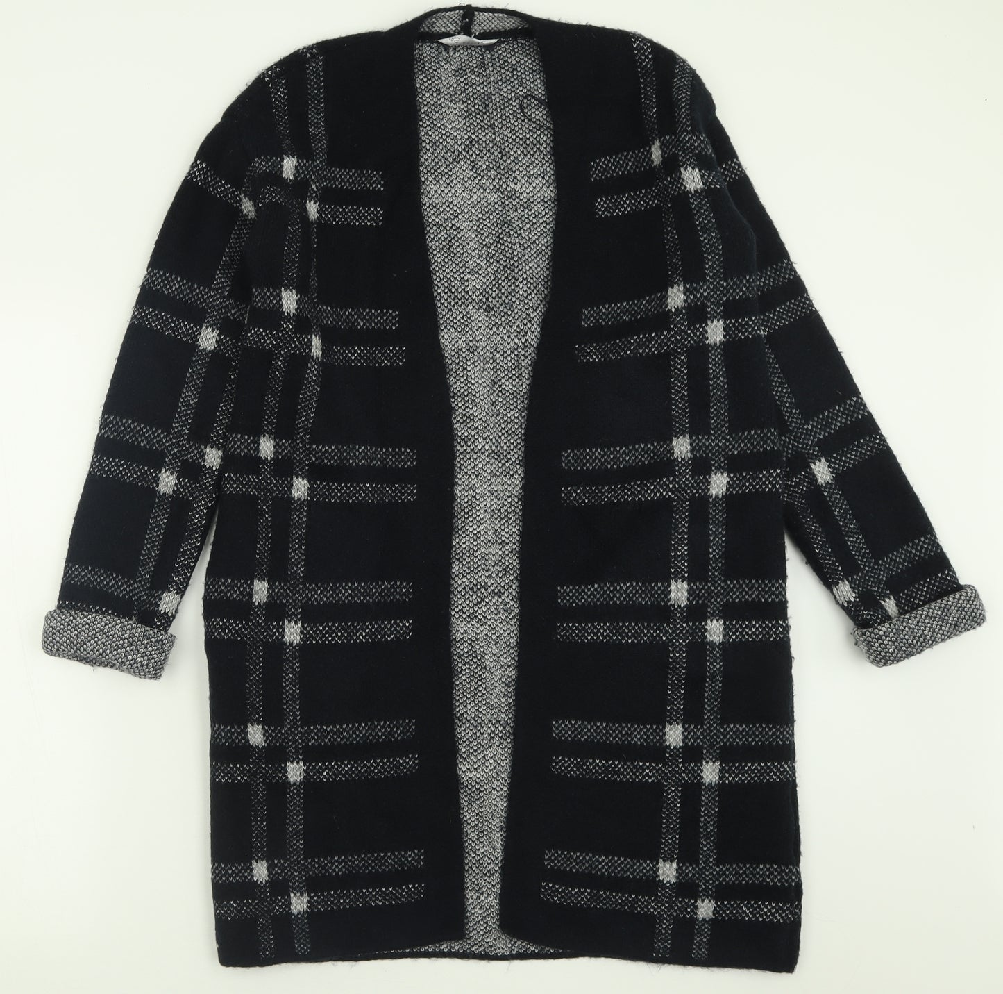 Marks and Spencer Womens Black V-Neck Check Acrylic Cardigan Jumper Size S