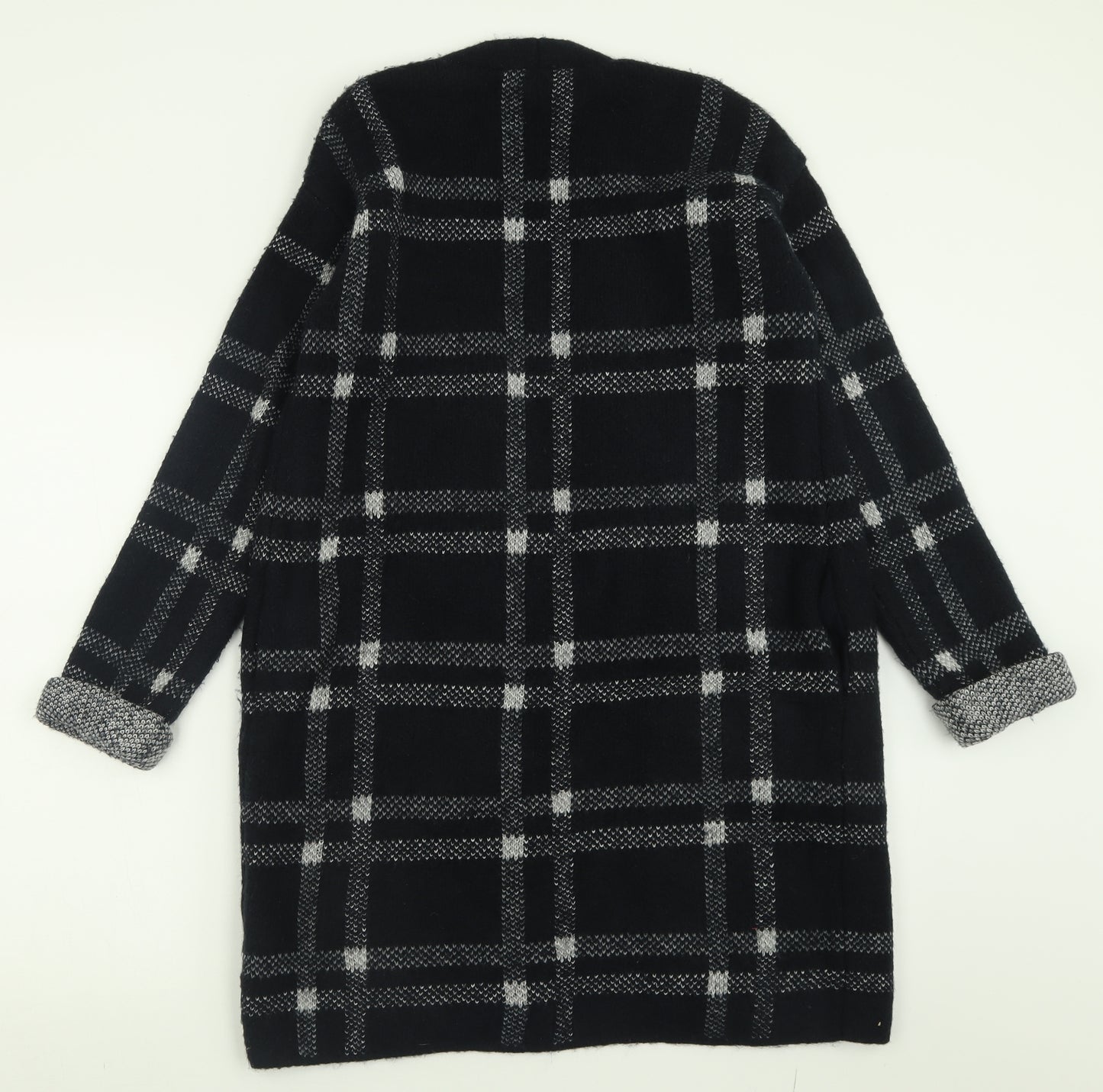 Marks and Spencer Womens Black V-Neck Check Acrylic Cardigan Jumper Size S