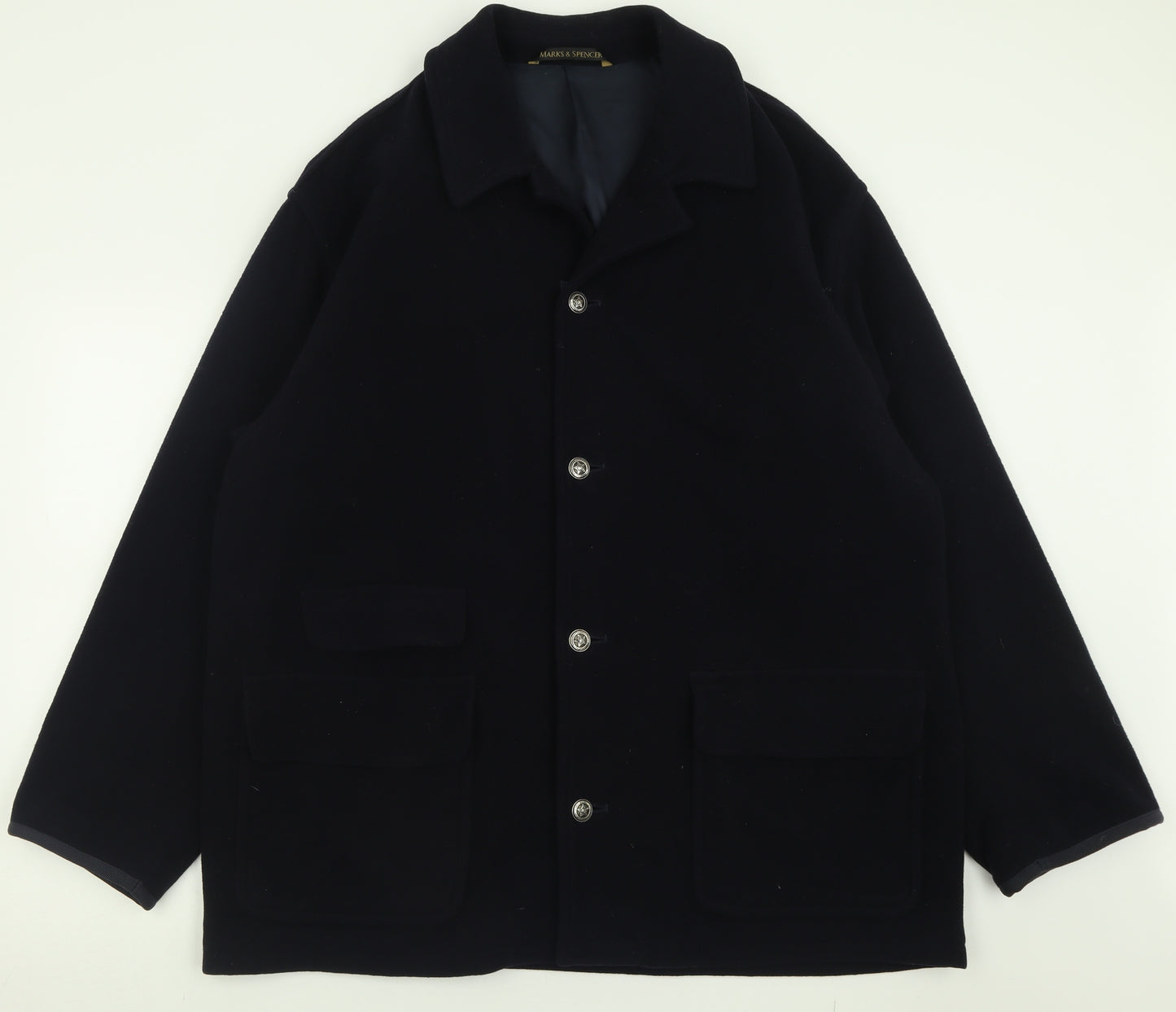 Marks and Spencer Mens Blue   Overcoat Coat Size L  Button