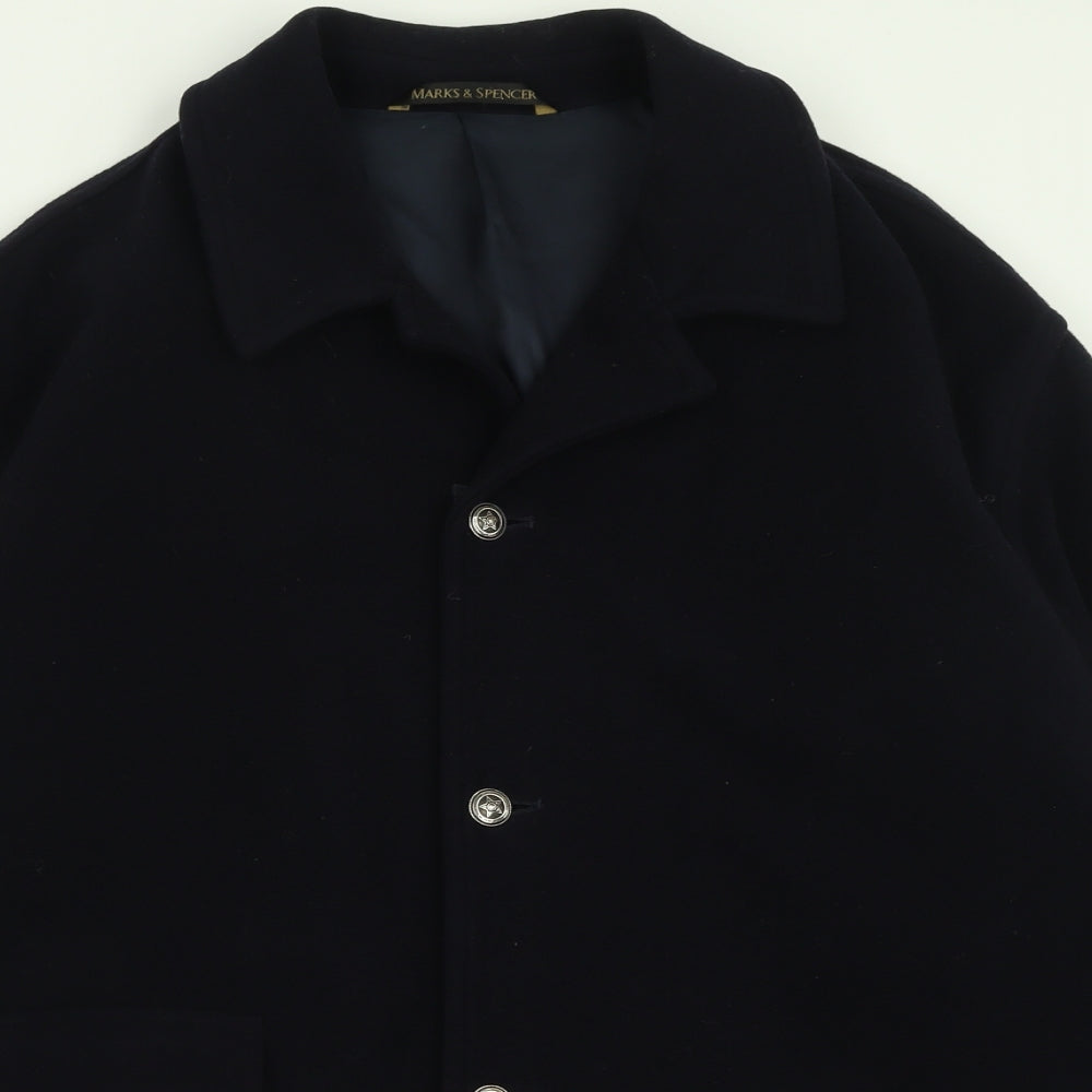 Marks and Spencer Mens Blue   Overcoat Coat Size L  Button