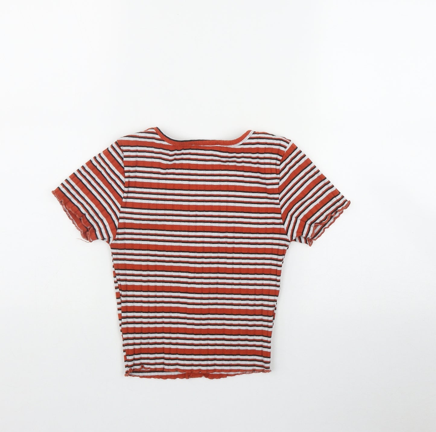 Primark Womens Orange Striped Polyester Basic T-Shirt Size XS V-Neck