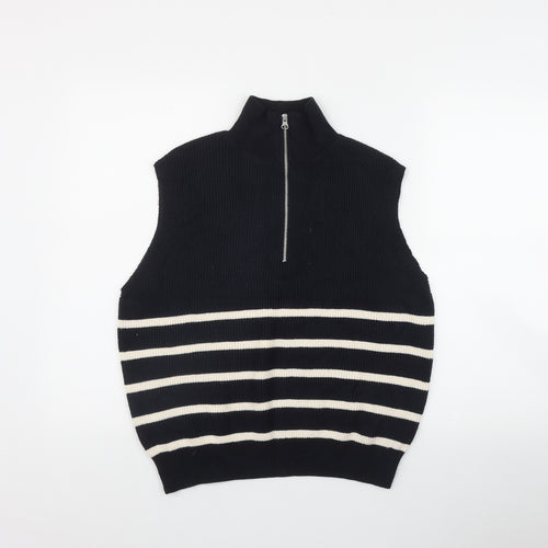 Primark Womens Blue High Neck Striped Viscose Vest Jumper Size 12