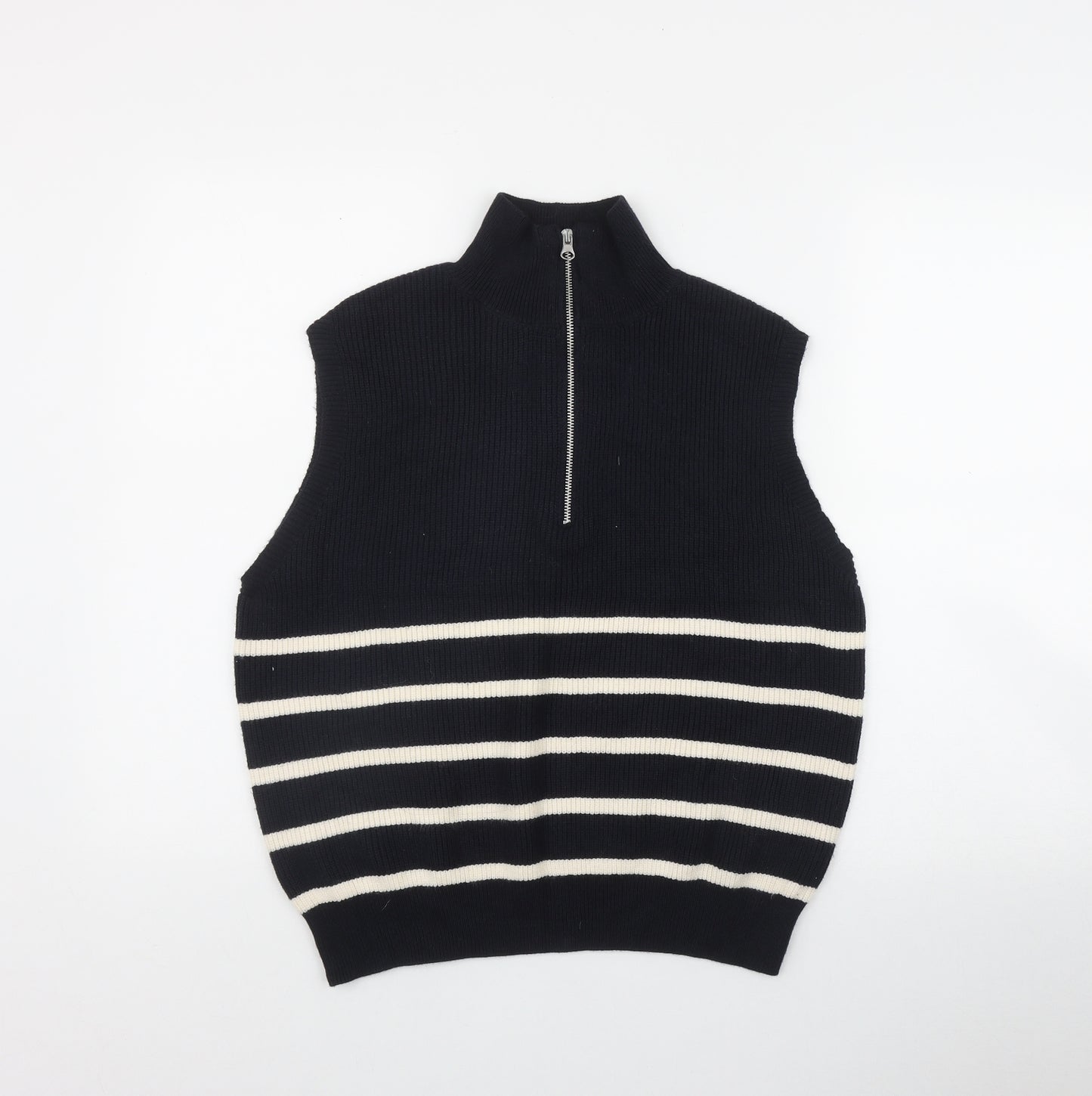 Primark Womens Blue High Neck Striped Viscose Vest Jumper Size 12