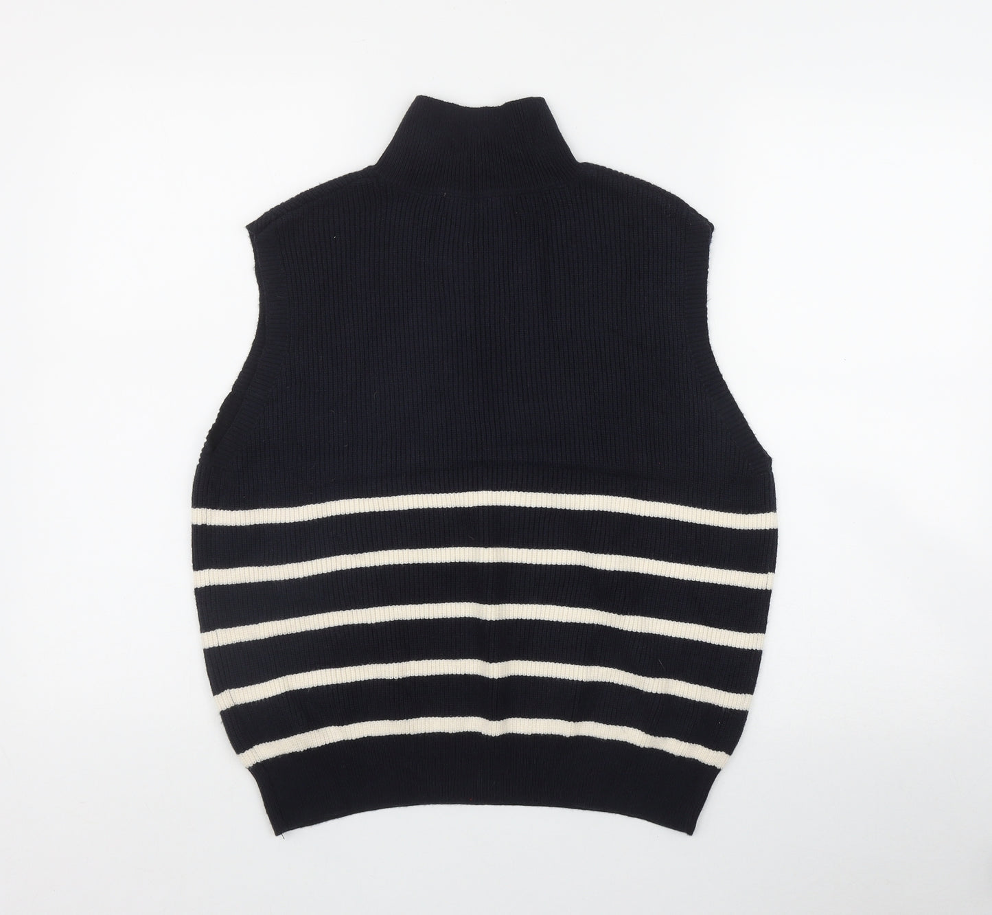 Primark Womens Blue High Neck Striped Viscose Vest Jumper Size 12