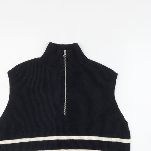 Primark Womens Blue High Neck Striped Viscose Vest Jumper Size 12