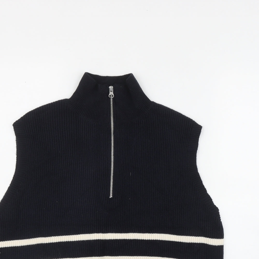 Primark Womens Blue High Neck Striped Viscose Vest Jumper Size 12
