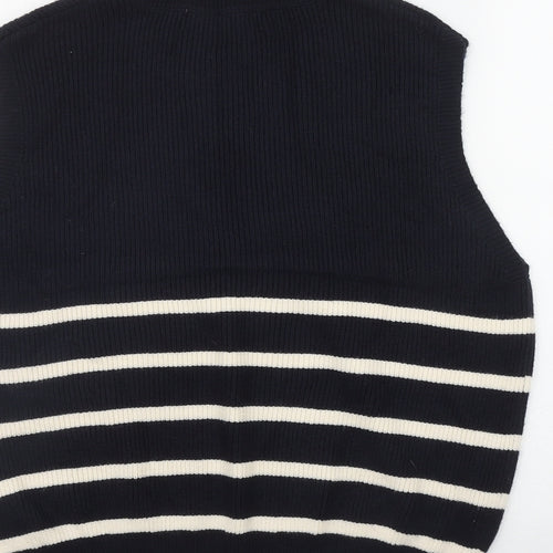 Primark Womens Blue High Neck Striped Viscose Vest Jumper Size 12